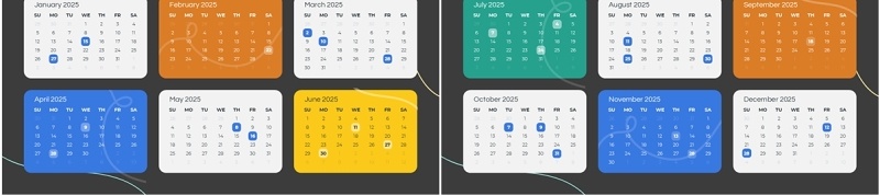 2025年日历日程表PPT模板Widescreen - Multicolor 2 Dark