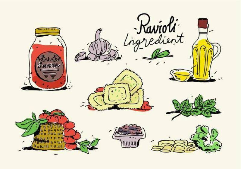 意大利食物馄饨成分菜单手绘