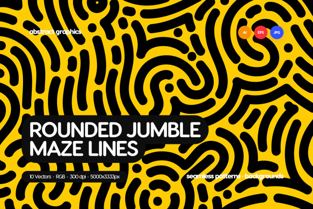 有机圆形杂乱迷宫线无缝图案AI矢量设计素材organic rounded jumble maze lines seamless pattern