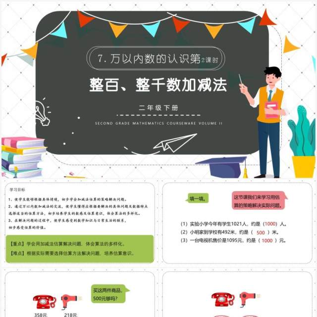 部编版二年级数学下册整百整千数加减法课件PPT模板 部编版二年级数学下册整百整千数加减法课件PPT模板