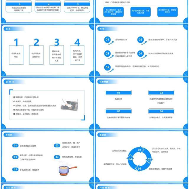 蓝色卡通风全天候多场景防疫攻略PPT模板
