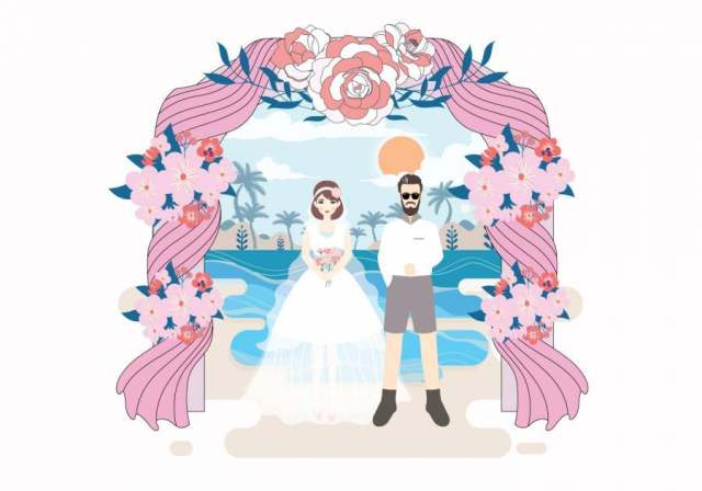 海滩婚礼图矢量