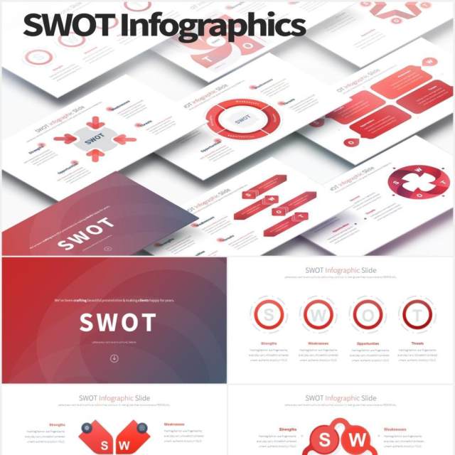 11套色系SWOT矩阵分析可视化图表PPT素材SWOT - PowerPoint Infographics