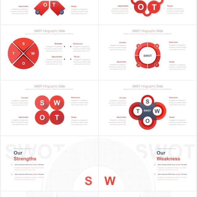 11套色系SWOT矩阵分析可视化图表PPT素材SWOT - PowerPoint Infographics