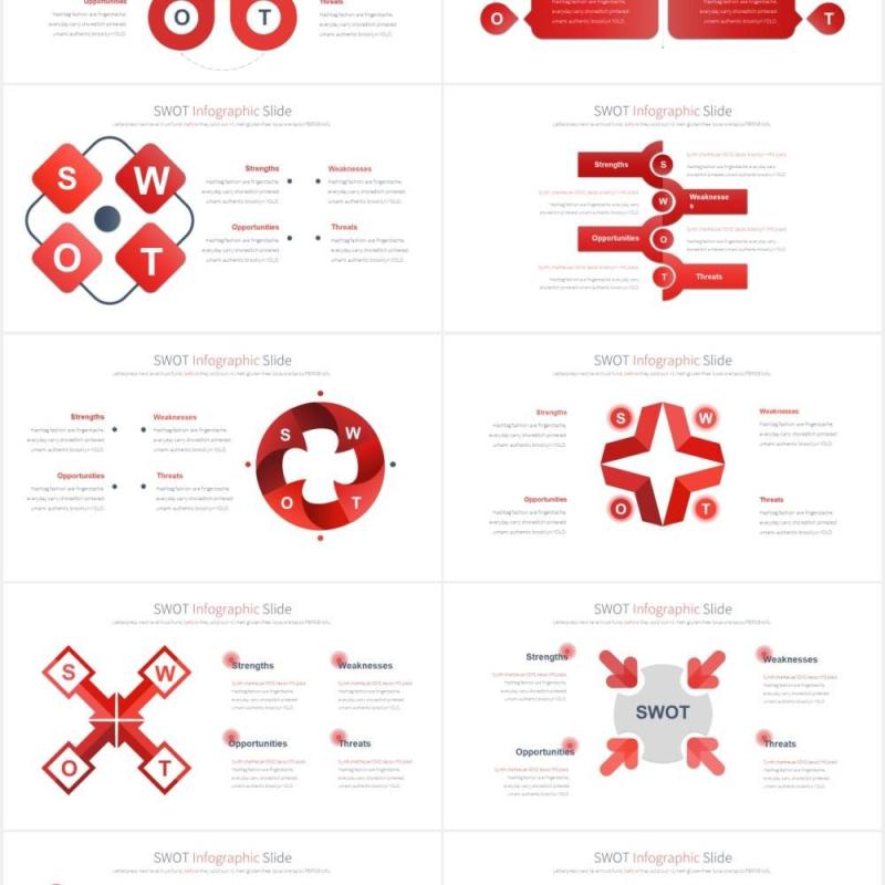 11套色系SWOT矩阵分析可视化图表PPT素材SWOT - PowerPoint Infographics