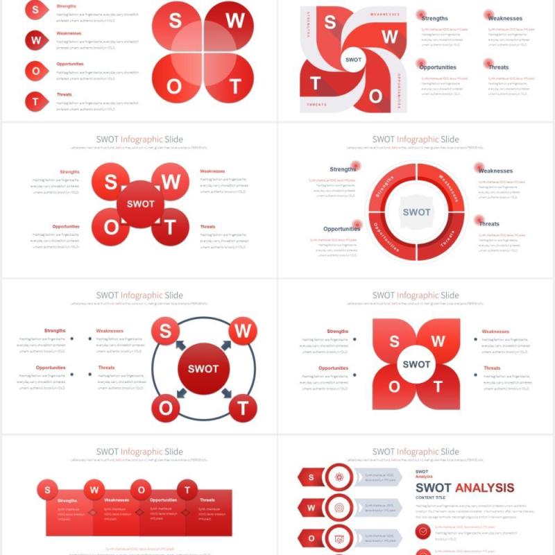 11套色系SWOT矩阵分析可视化图表PPT素材SWOT - PowerPoint Infographics