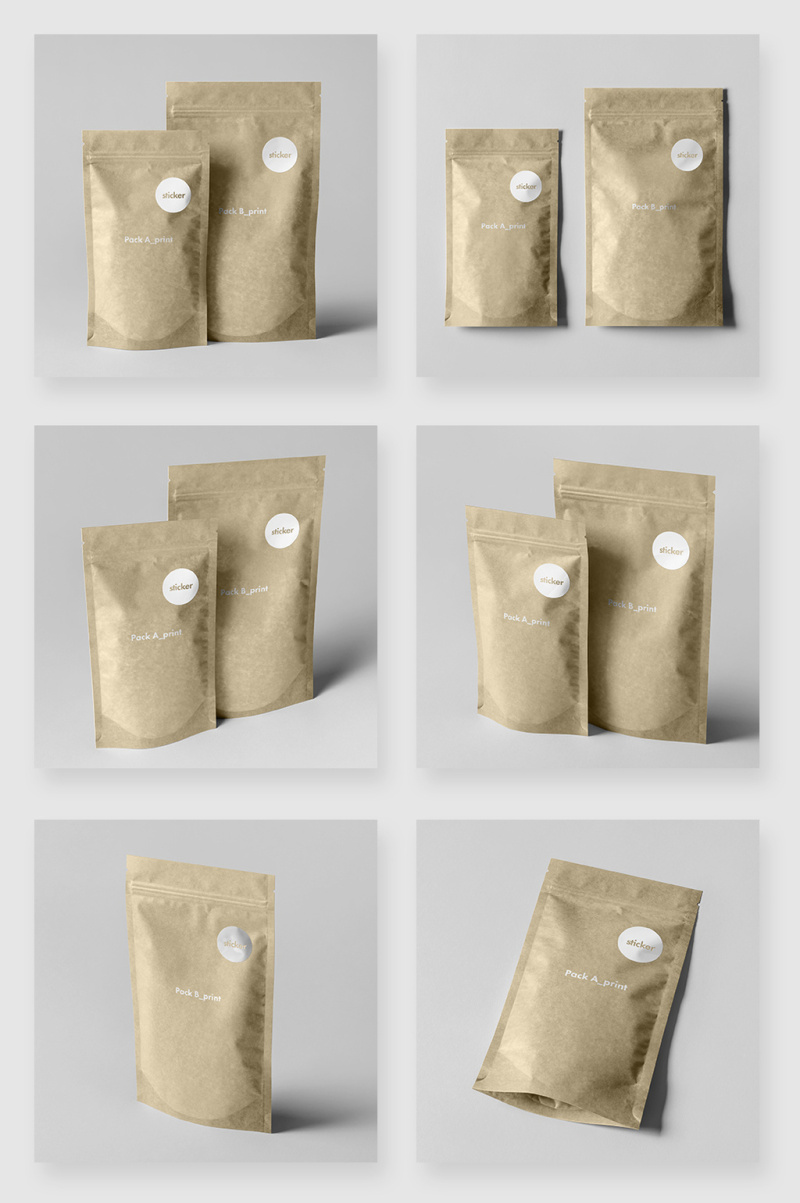 牛皮纸袋食品袋外包装贴图样机素材
