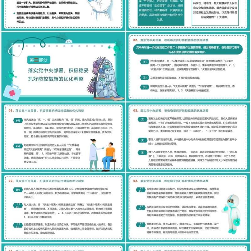 绿色卡通风优化疫情防控二十条PPT模板