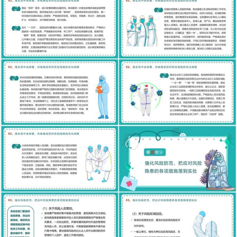 绿色卡通风优化疫情防控二十条PPT模板