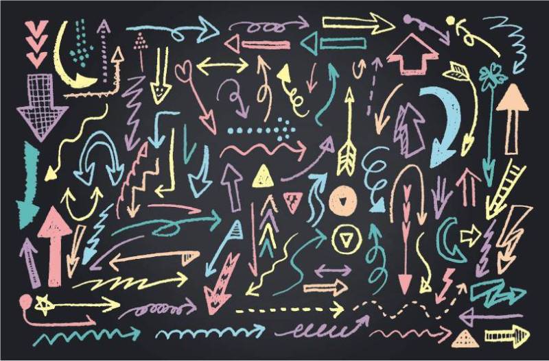 黑板艺术箭头各种柔和的颜色