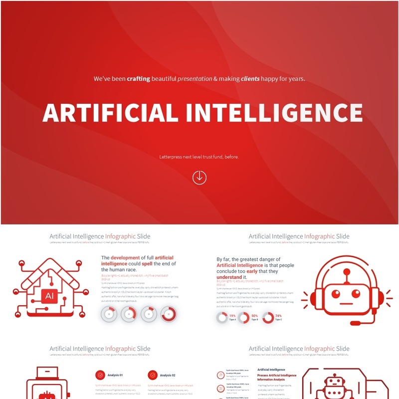 AI人工智能信息图PPT模板Artificial intelligence - Color 10 (Red)