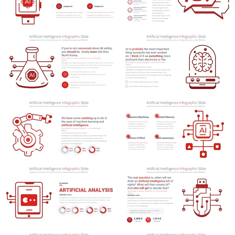 AI人工智能信息图PPT模板Artificial intelligence - Color 10 (Red)