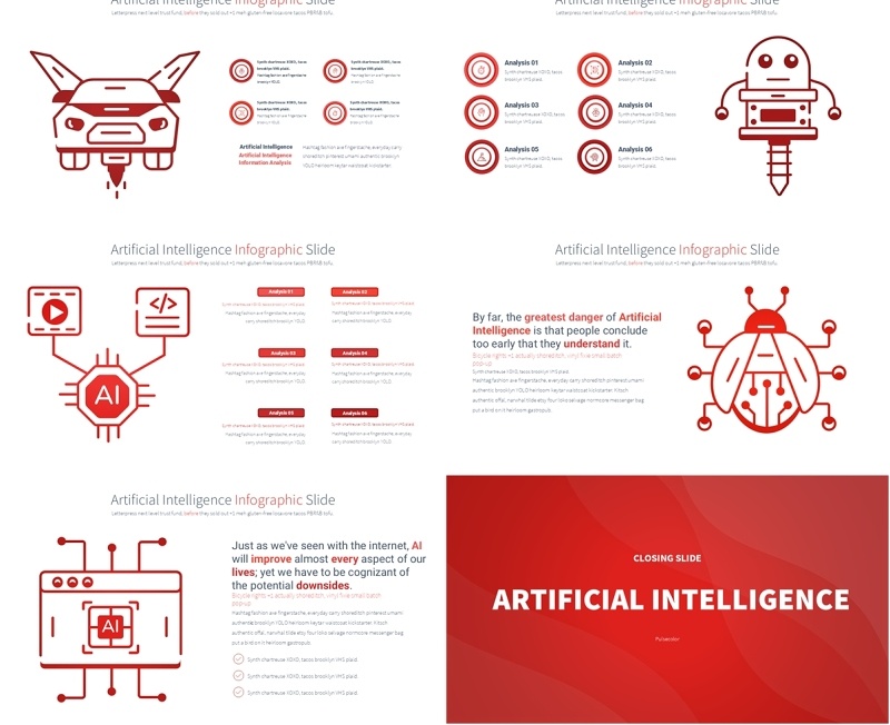 AI人工智能信息图PPT模板Artificial intelligence - Color 10 (Red)