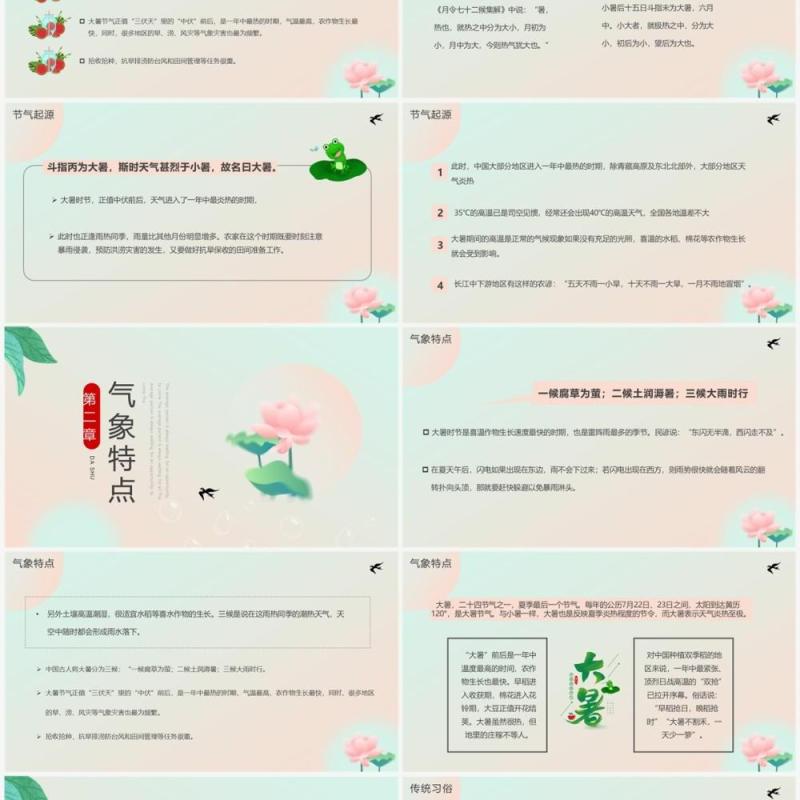 粉绿色中国风二十四节气之大暑介绍PPT模板