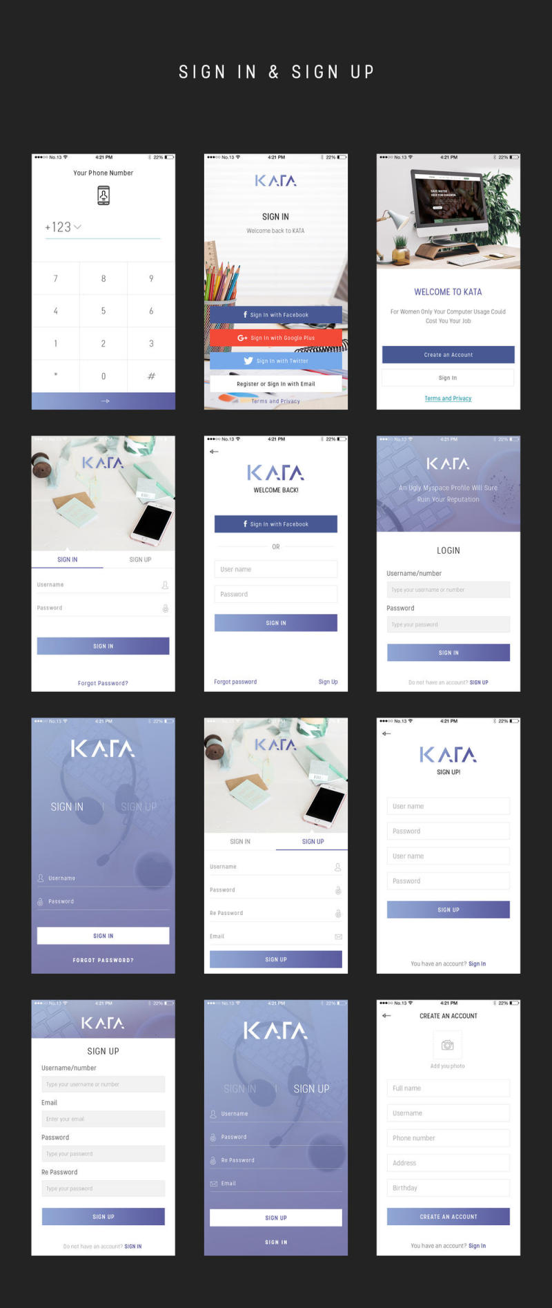 夏普一套80+的iOS手机屏幕模板，卡塔UI套件