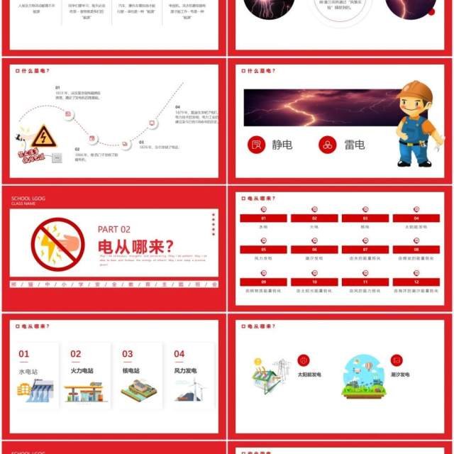 红色卡通安全用电主题班会动态PPT模板