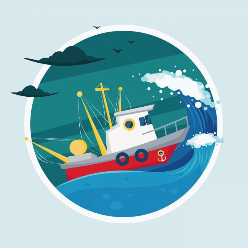 拖网渔船在海上的插图