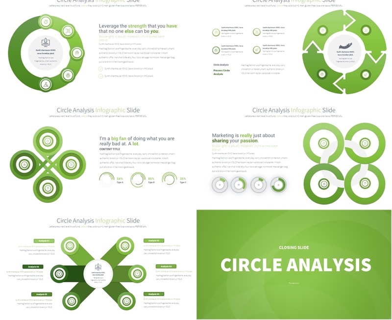 圆形信息图分析PPT模板Circle Analysis - Color 03 (Light Green)