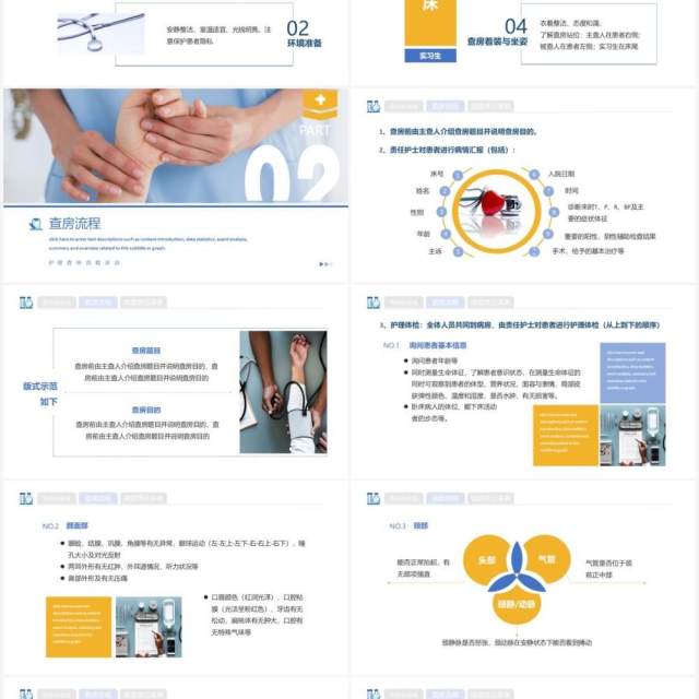 蓝色简约风护理查房流程知识宣传动态PPT模板