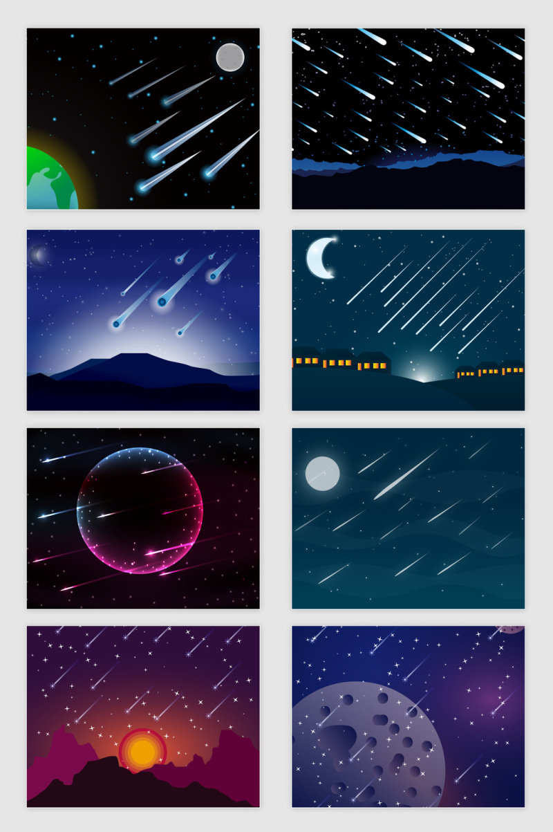 矢量卡通星空流星雨插图