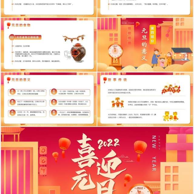 红色卡通2022喜迎元旦PPT动态模板 红色卡通2022喜迎元旦PPT动态模板