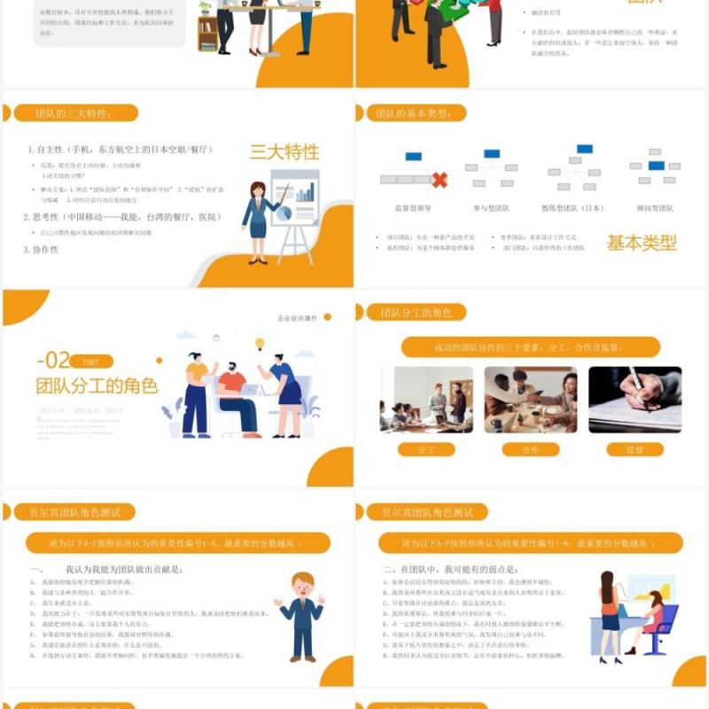 黄色扁平风公司员工管理团队的分工与协助培训PPT模板