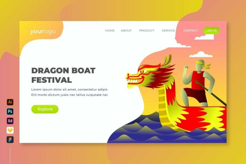 端午节矢量登陆页面UI界面插画设计dragon boat festival vector landing page