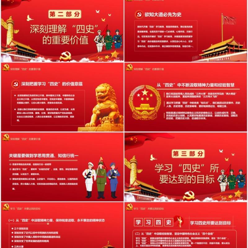 红色党政风学四史守初心学习传播四史砥励奋进前行党建党课PPT模板
