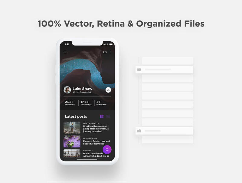 iOS新闻和博客应用UI工具包 - 用于Sketch，Photoshop和XD，Lydia iOS UI工具包