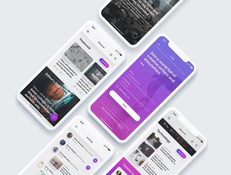 iOS新闻和博客应用UI工具包 - 用于Sketch，Photoshop和XD，Lydia iOS UI工具包