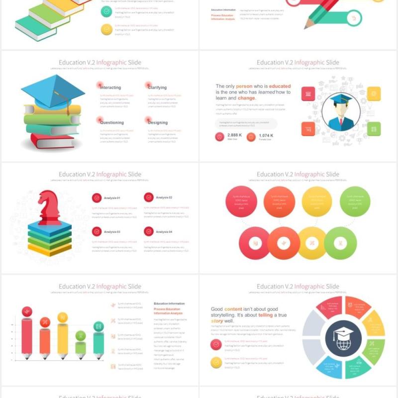 12套颜色创意图形铅笔教育信息图表数据可视化PPT素材Education V.2 - PowerPoint Infographics Slides