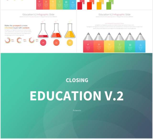 12套颜色创意图形铅笔教育信息图表数据可视化PPT素材Education V.2 - PowerPoint Infographics Slides