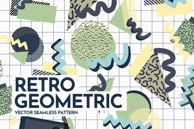 复古几何形状无缝图案AI矢量设计背景素材Retro Geometric Shapes Seamless Patterns