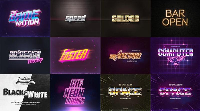 900多种字体特效金属质感效果3D立体智能图层文字样式PSD源文件设计素材模板打包下载