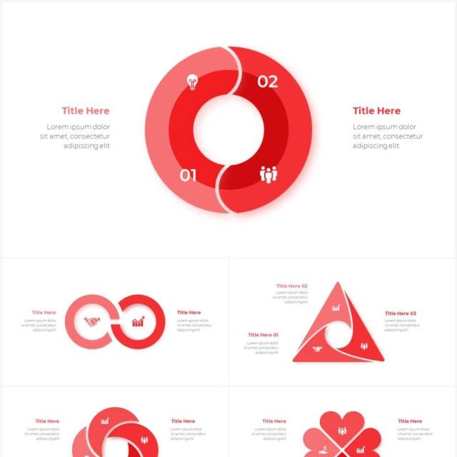 红色循环关系箭头拼图时间轴PPT信息图表素材Infographic Red