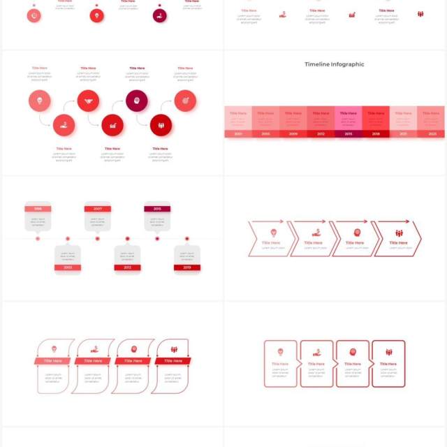 红色循环关系箭头拼图时间轴PPT信息图表素材Infographic Red