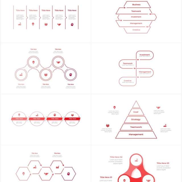 红色循环关系箭头拼图时间轴PPT信息图表素材Infographic Red