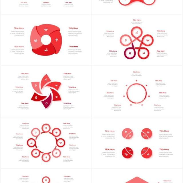 红色循环关系箭头拼图时间轴PPT信息图表素材Infographic Red