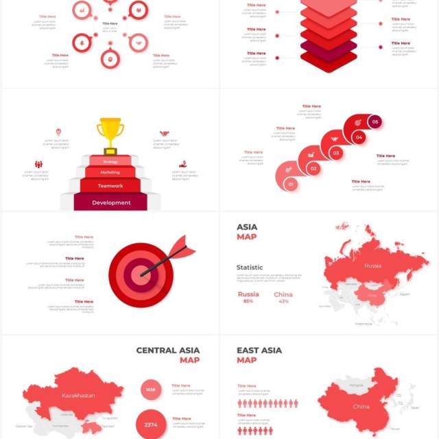 红色循环关系箭头拼图时间轴PPT信息图表素材Infographic Red