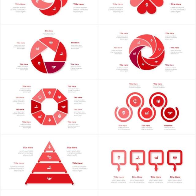 红色循环关系箭头拼图时间轴PPT信息图表素材Infographic Red