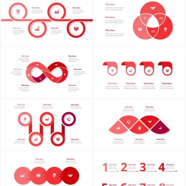 红色循环关系箭头拼图时间轴PPT信息图表素材Infographic Red