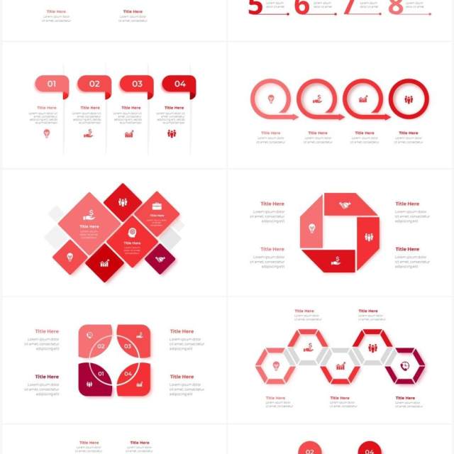 红色循环关系箭头拼图时间轴PPT信息图表素材Infographic Red