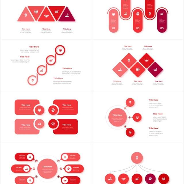 红色循环关系箭头拼图时间轴PPT信息图表素材Infographic Red