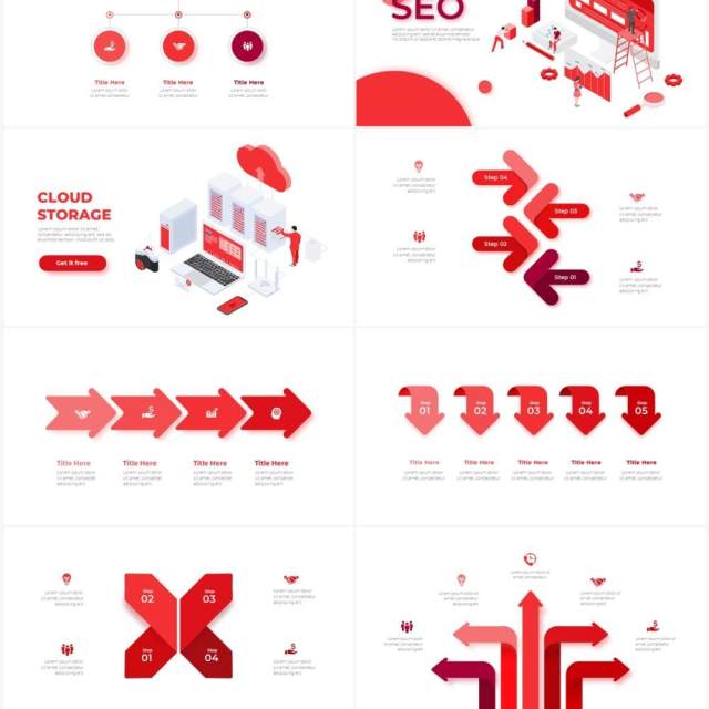 红色循环关系箭头拼图时间轴PPT信息图表素材Infographic Red