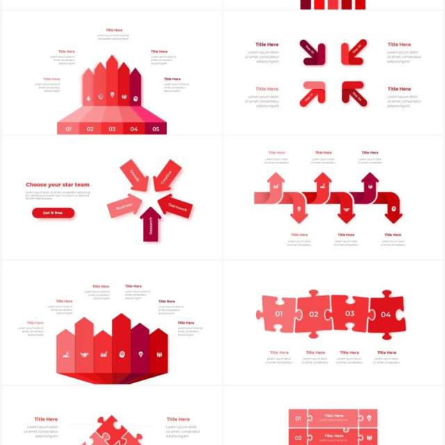 红色循环关系箭头拼图时间轴PPT信息图表素材Infographic Red 红色循环关系箭头拼图时间轴PPT信息图表素材Infographic Red