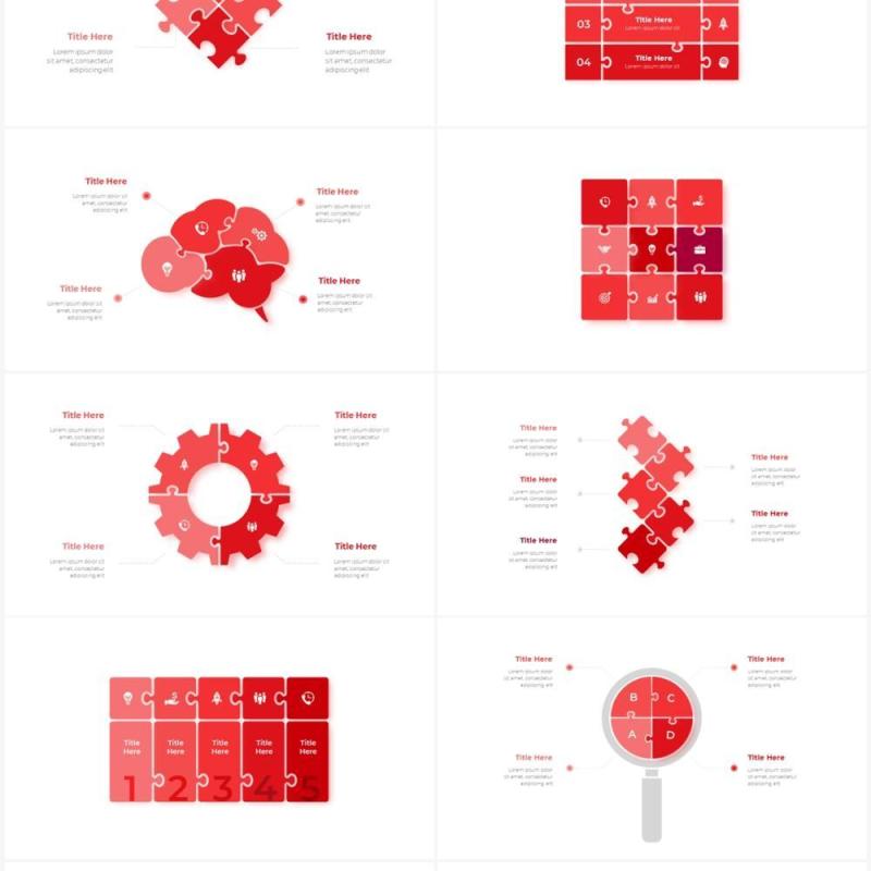 红色循环关系箭头拼图时间轴PPT信息图表素材Infographic Red