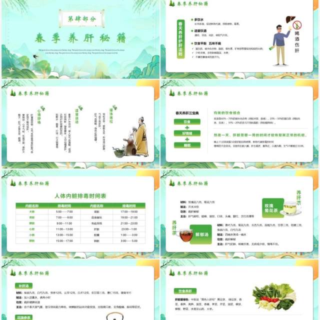 绿色卡通中国风春季养肝教育宣传PPT模板 绿色卡通中国风春季养肝教育宣传PPT模板