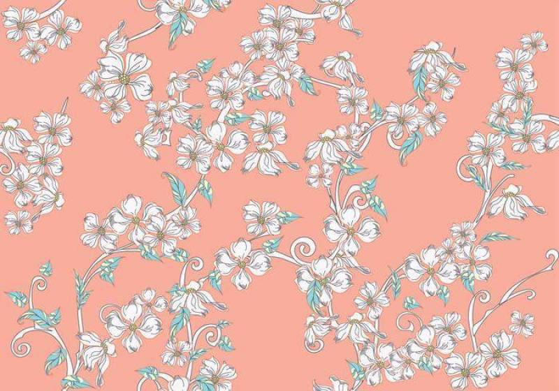 山茱萸花无缝模式粉红色的背景上