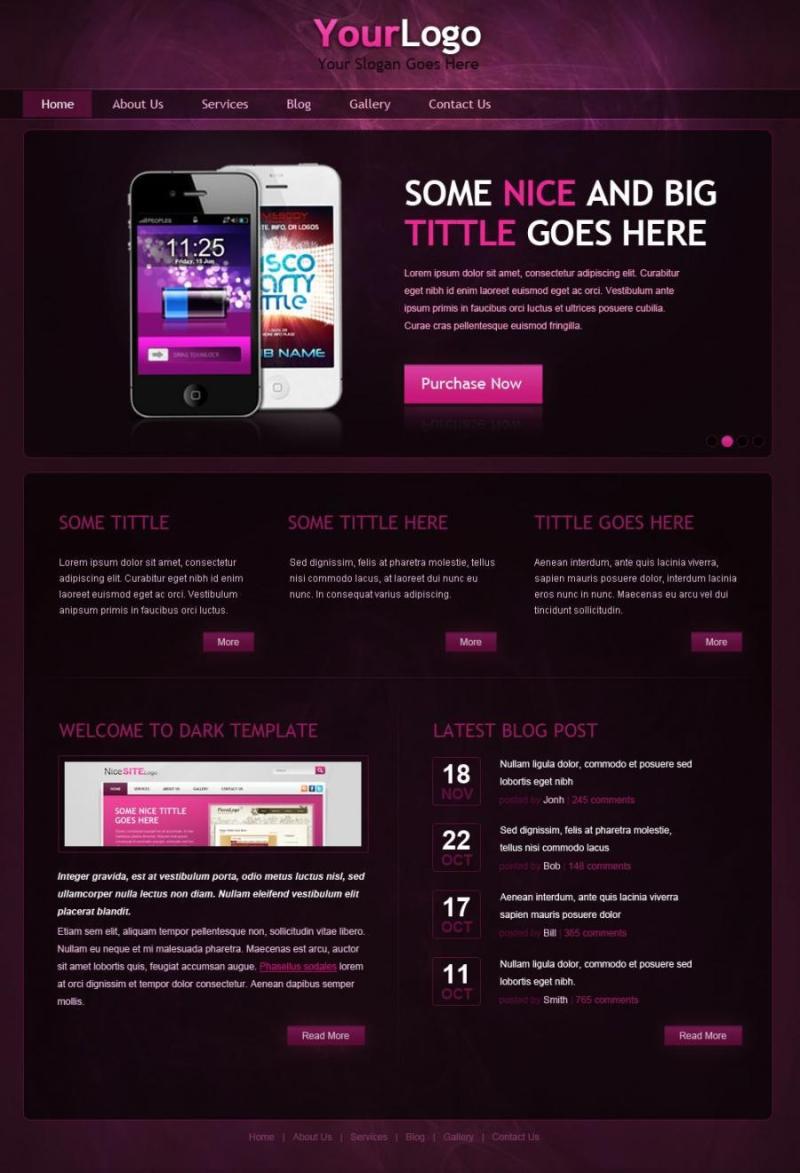 【网页设计图】时尚紫红色的手机网页PSD分层