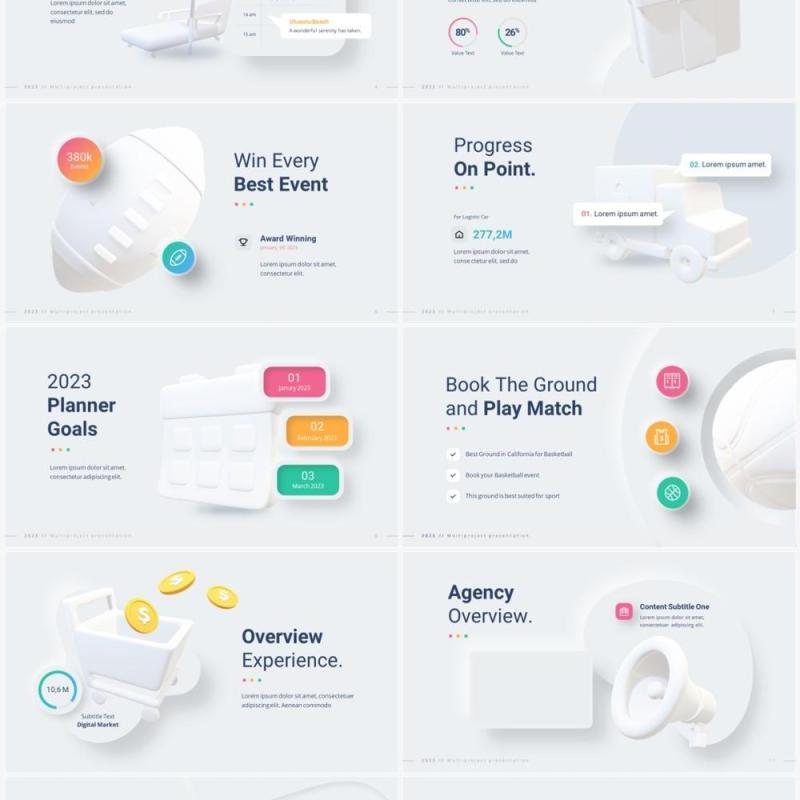 简洁创意3D建模立体项目介绍信息图形PPT幻灯片模板2023 Versatile 3D Version Light